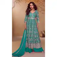 Teal Blue Real Chinon Embroidery Salwar Suit - 220095