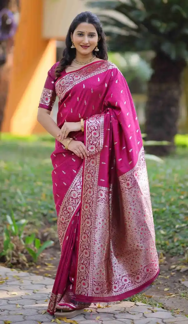 Burgundy Pure Banarasi Silk Weaving Traditional Wear Saree - 220105