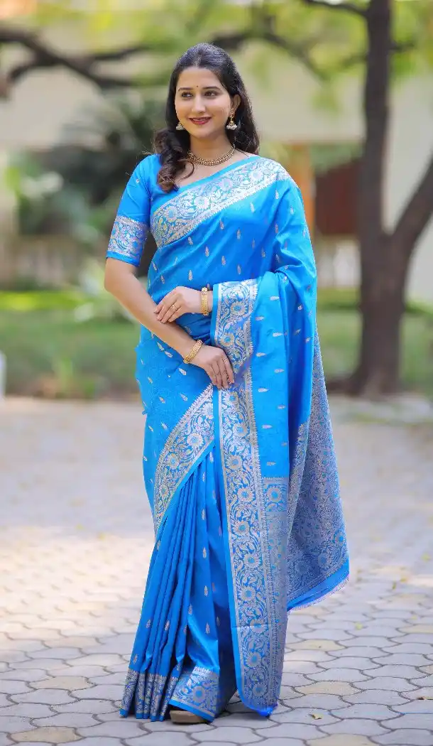Firozi Blue Pure Banarasi Silk Traditional Saree - 220106