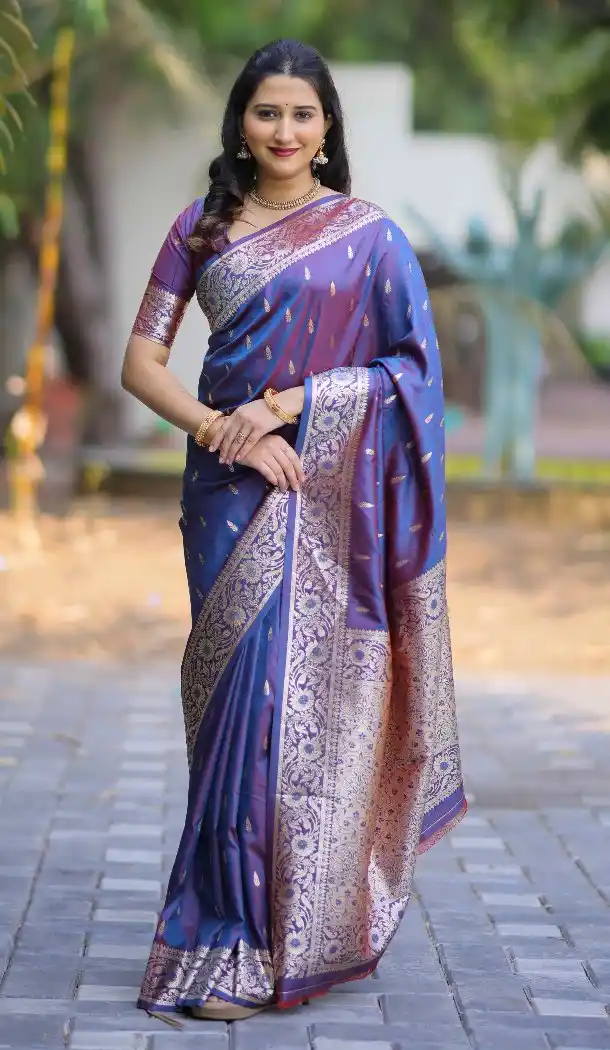 Grey Pure Banarasi Silk Zari Work Traditional Wear Saree - 220107