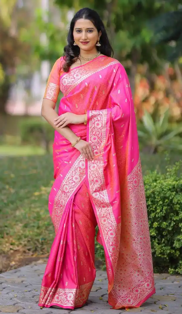 Pink Pure Banarasi Silk Weaving Work Traditional Wear Saree - 220108