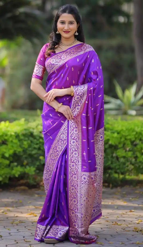 Purple Pure Banarasi Silk Traditional Zari Saree - 220109