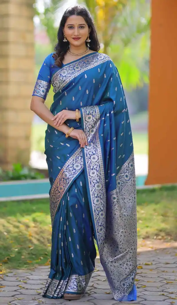 Teal Blue Pure Banarasi Silk Traditional Wear Saree - 220110