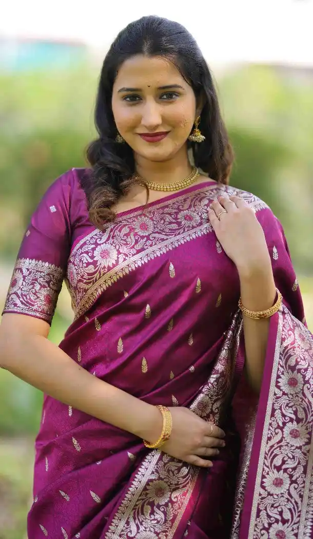 Wine Pure Banarasi Silk Zari Weaving Traditional Wear Saree - 220111