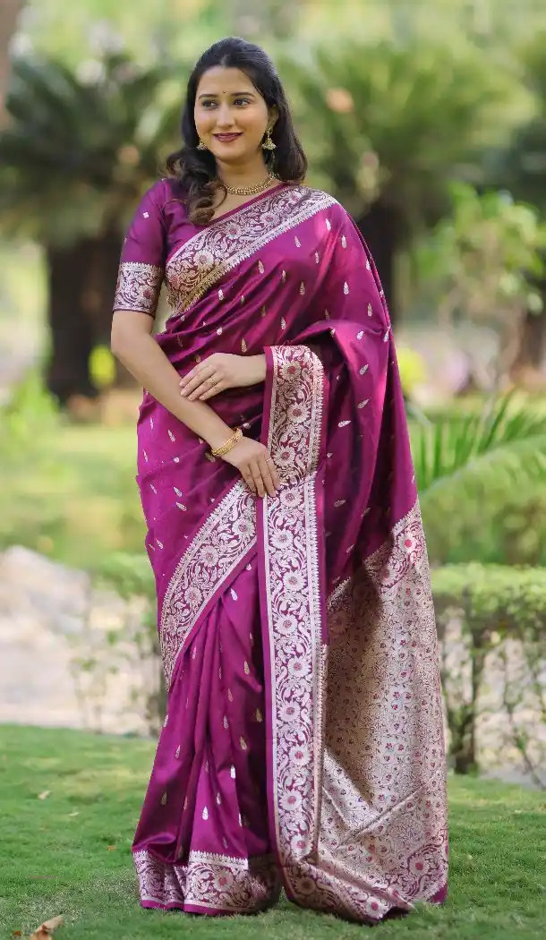 Wine Pure Banarasi Silk Zari Weaving Traditional Wear Saree - 220111