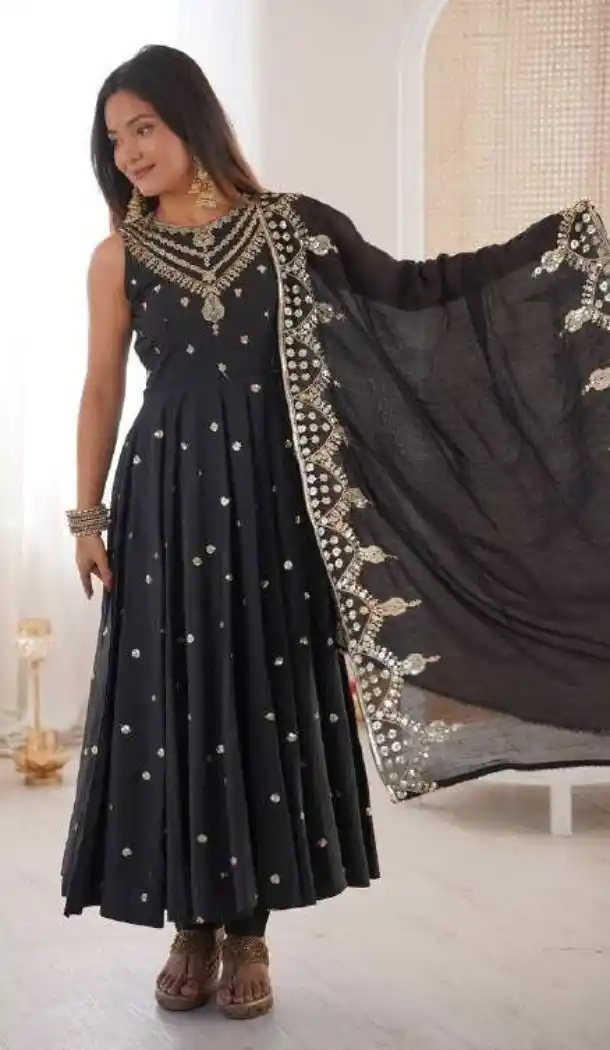 Black Roman Silk Sequence Work Anarkali Salwar Suit - 220146