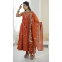 Orange Roman Silk Party Wear Anarkali Salwar Suit - 220149