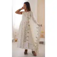 White Roman Silk Designer Anarkali Salwar Suit - 220152