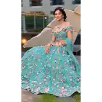 Sky Blue Faux Georgette Sequins Work Lehenga Choli - 220178