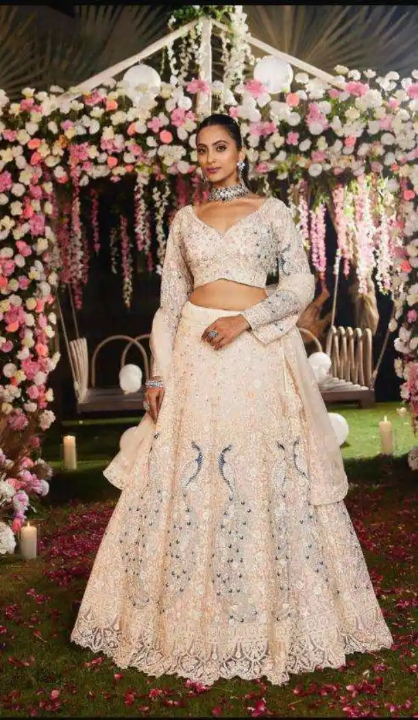 White Soft Butterfly Net Embroidery Lehenga Choli - 220179
