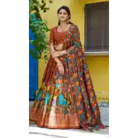 Rust Tasar Silk Foil Border Navratri Chaniya Choli - 220213