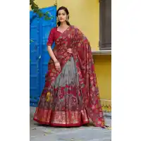 Grey Tasar Silk Kalamkari Work Chaniya Choli - 220214