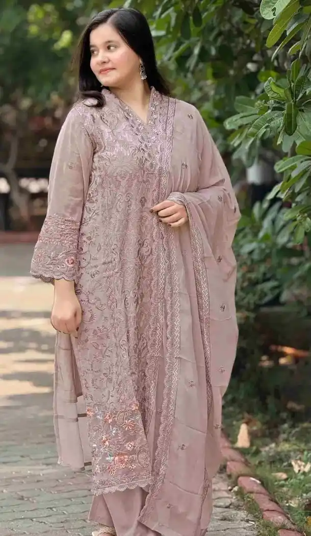 Lavender Georgette Designer Embroidery Pakistani  Suit - 220271