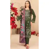 Elegant Green Cotton Embroidery Work Pakistani Suit - 14959220299