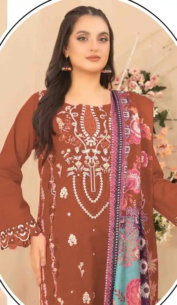 Orange Cotton Embroidered Party Wear Pakistani Suit - 14959220300