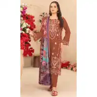 Orange Cotton Embroidered Party Wear Pakistani Suit - 14959220300