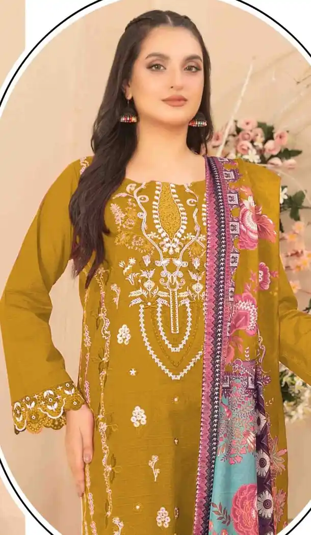 Yellow Cotton Designer Pakistani Suit with Embroidery Work - 14959220301