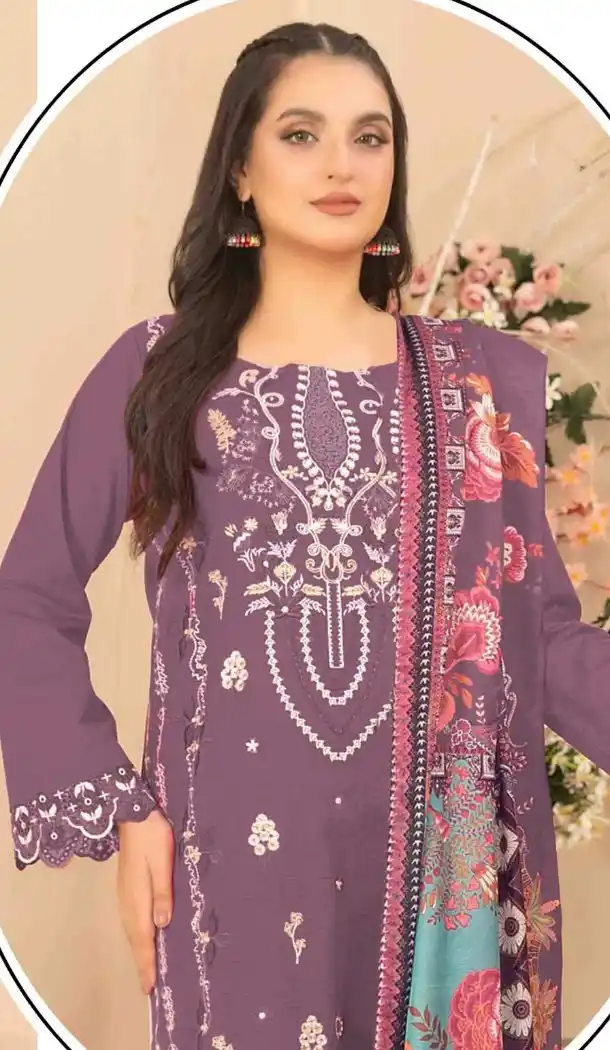 Mauve Cotton Ethnic Pakistani Suit with Embroidery - 14959220302