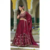 Dark Maroon Rangoli Silk Embroidered Lehenga Choli - 220340