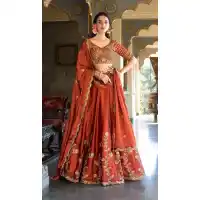 Rust Orange Rangoli Silk Party Wear Lehenga - 220342