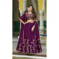 Wine Rangoli Silk Thread Work Lehenga Choli - 220343