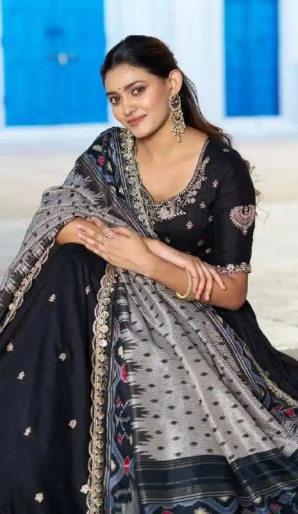 Elegant Black Vichitra Silk Lehenga Choli with Embroidery - 220362