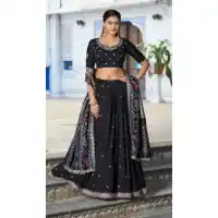 Elegant Black Vichitra Silk Lehenga Choli with Embroidery - 220362
