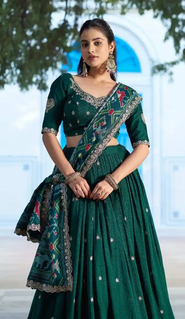 Green Vichitra Silk Designer Lehenga Choli - 220363