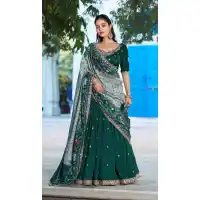 Green Vichitra Silk Designer Lehenga Choli - 220363
