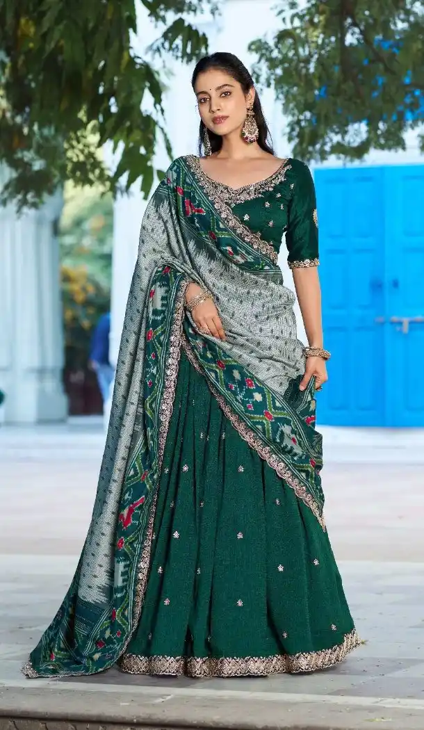 Green Vichitra Silk Designer Lehenga Choli - 220363