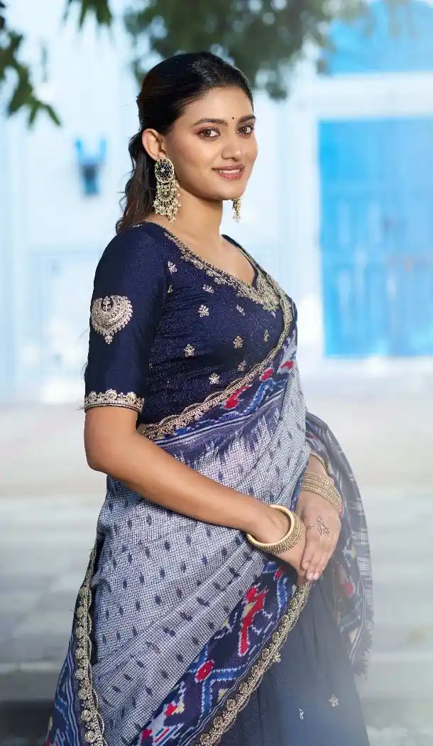 Navy Blue Vichitra Silk Party Wear Embroidered Lehenga - 220365
