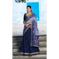 Navy Blue Vichitra Silk Party Wear Embroidered Lehenga - 220365