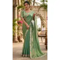 Sea Green Fendy Chiffon Embroidery Saree - 220426