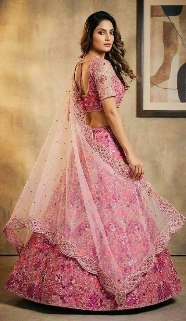 Pink Butterfly Net Coding Work Lehenga Choli - 220433