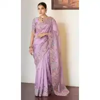 Elegant Lavender Slub Silk Cutwork Saree - 220514