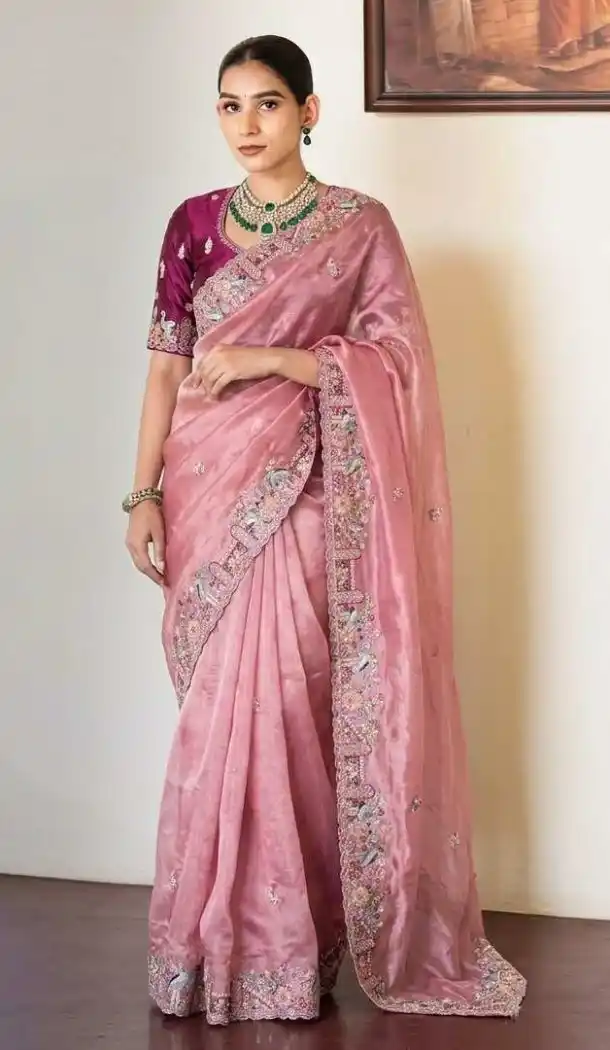 Pink Slub Silk C-Pallu Traditional Saree - 220515