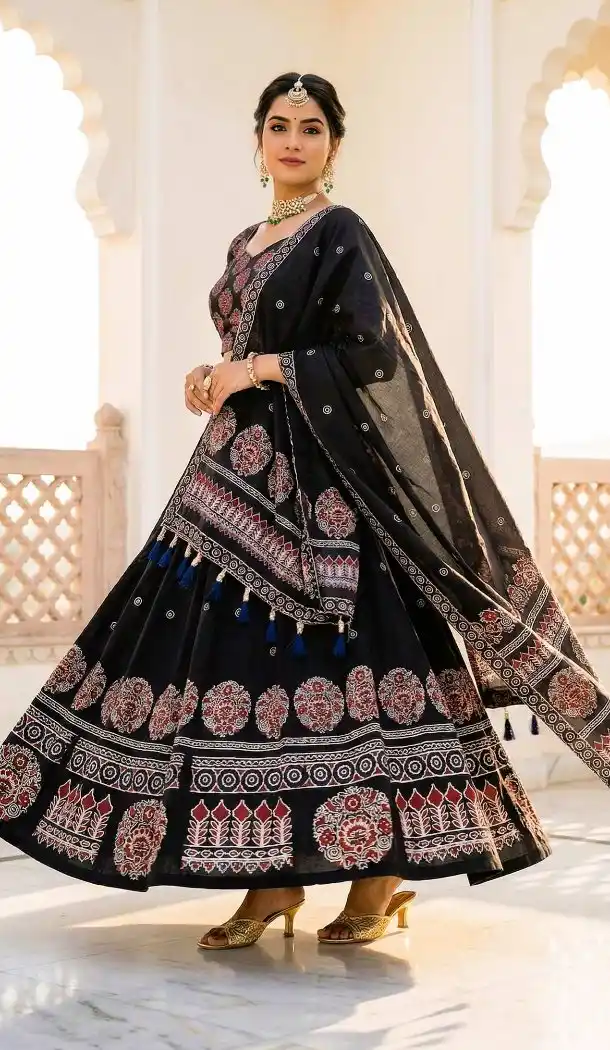 Classic Black Cotton Rayon Designer Chaniya Choli - 167665780