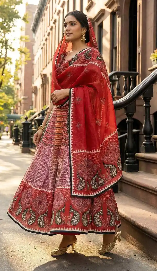 Festive Red Cotton Rayon Navratri Chaniya Choli - 167665781