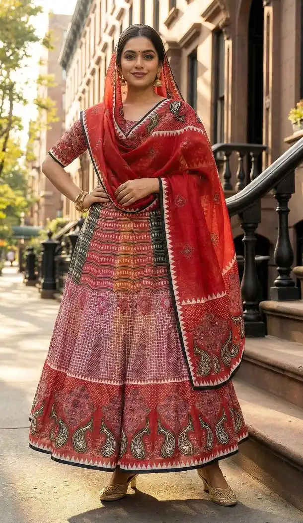 Festive Red Cotton Rayon Navratri Chaniya Choli - 167665781