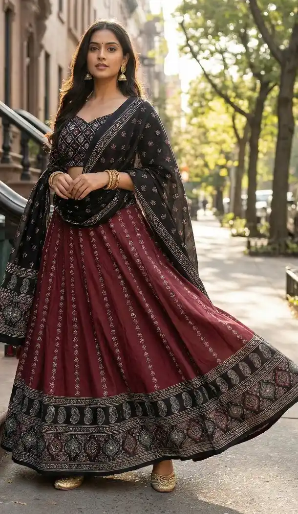 Royal Maroon Cotton Rayon Designer Chaniya Choli - 167665782