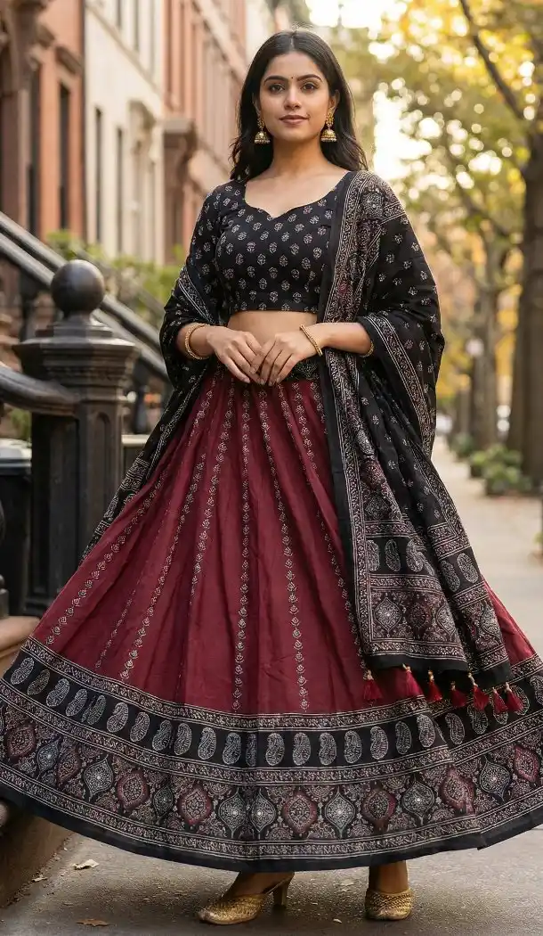 Royal Maroon Cotton Rayon Designer Chaniya Choli - 167665782