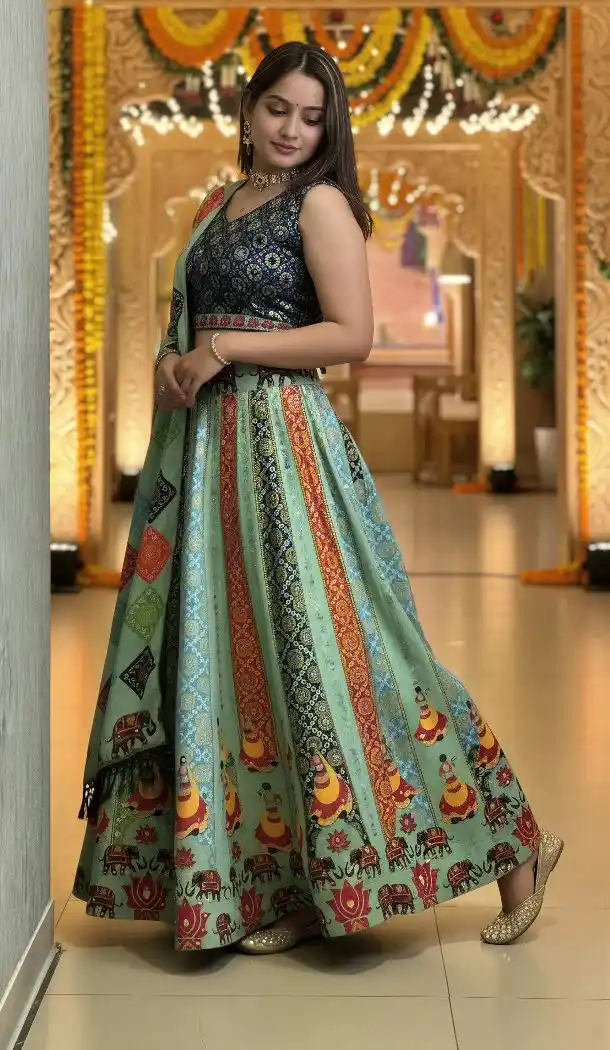Pista Green Cotton Rayon Designer Navratri Chaniya Choli - 167665785