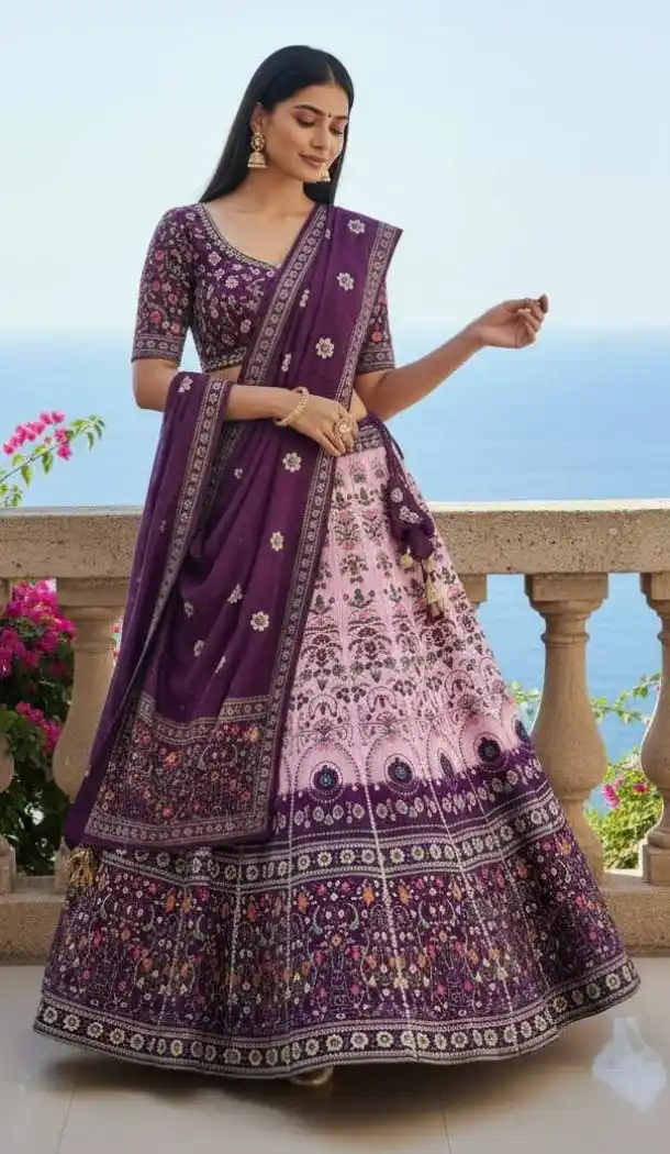 Purple Cotton Rayon Ethnic Chaniya Choli - 167665786