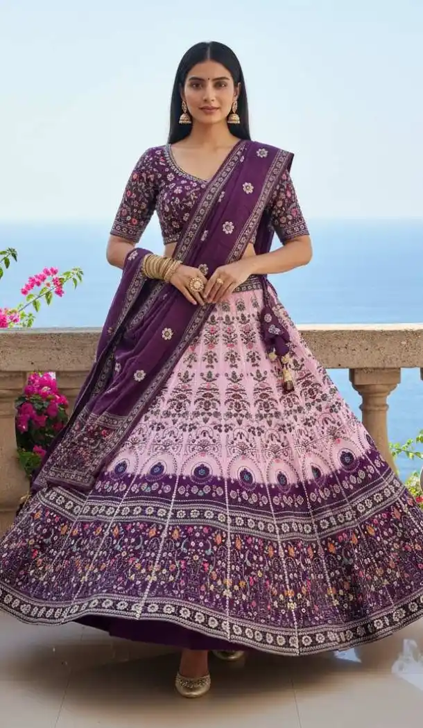 Purple Cotton Rayon Ethnic Chaniya Choli - 167665786