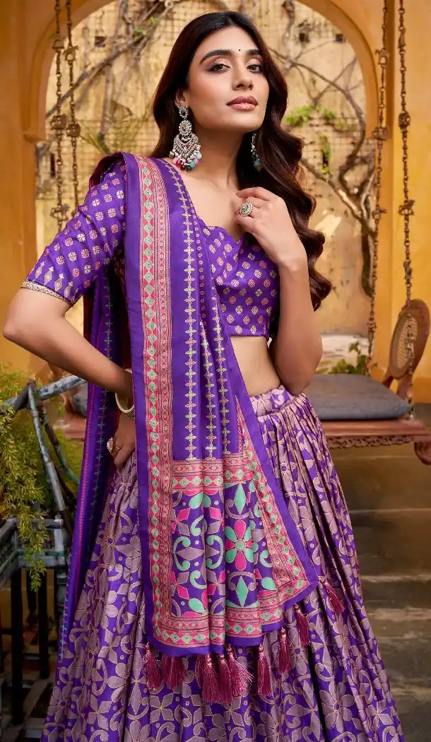 Purple Sparkle Printed Tassar Silk Navratri Chaniya Choli - 170507682