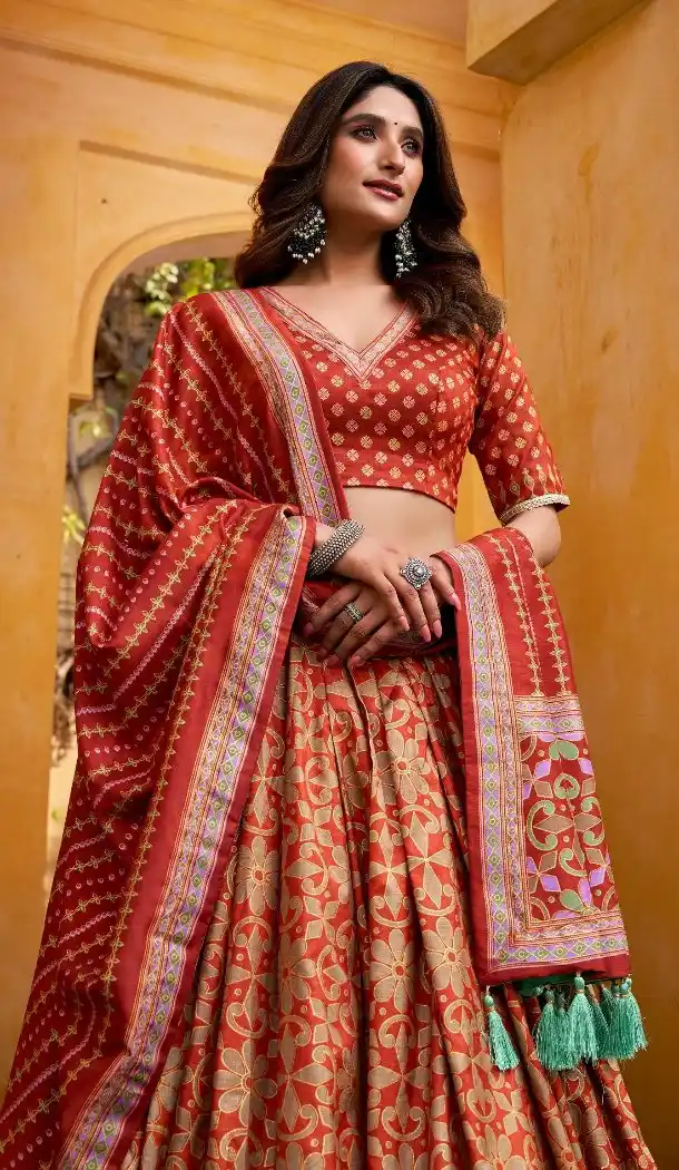 Orange Tassar Silk Designer Navratri Chaniya Choli - 170507683