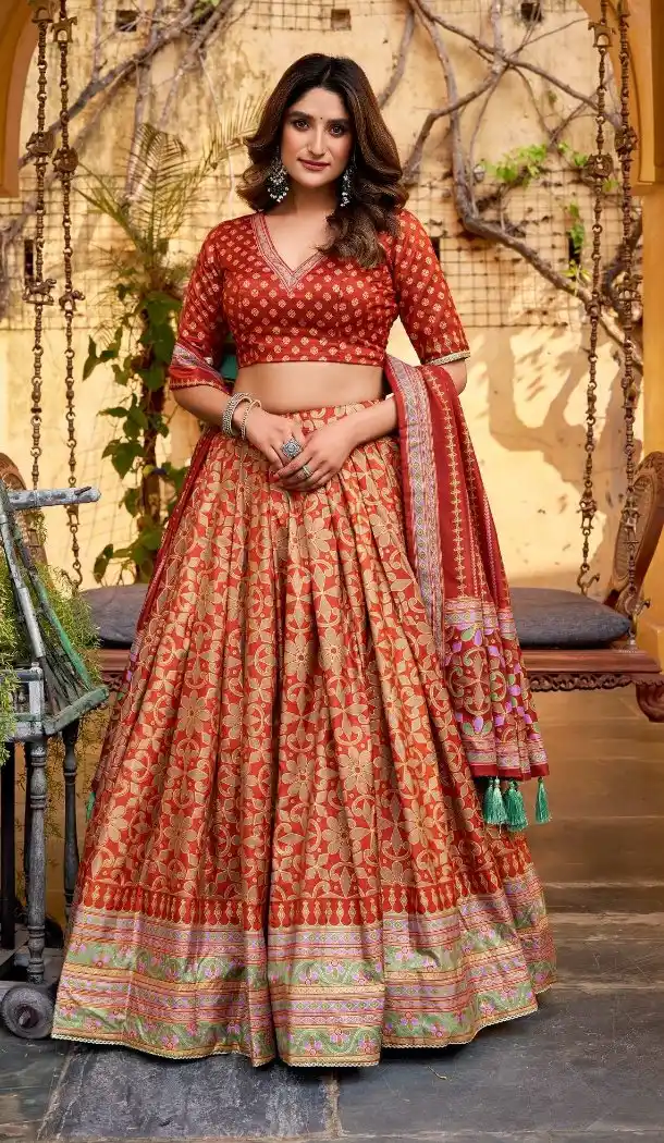 Orange Tassar Silk Designer Navratri Chaniya Choli - 170507683
