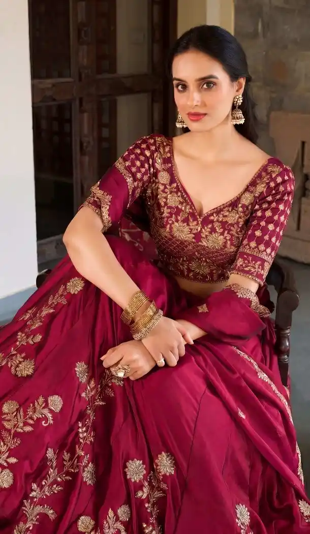 Maroon Embroidery Rangoli Silk Navratri Chaniya Choli - 170637741