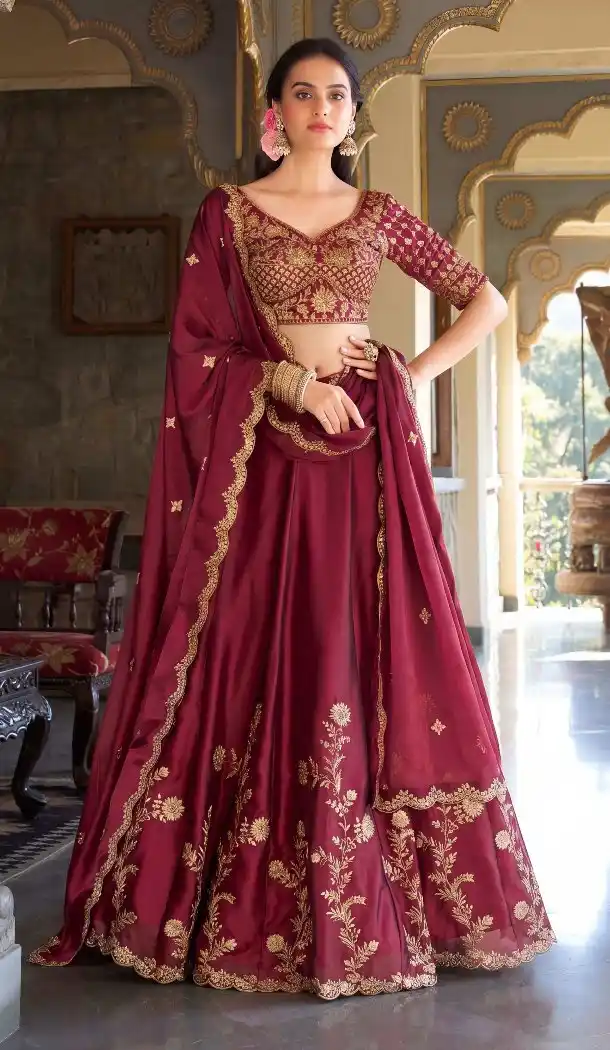 Maroon Embroidery Rangoli Silk Navratri Chaniya Choli - 170637741
