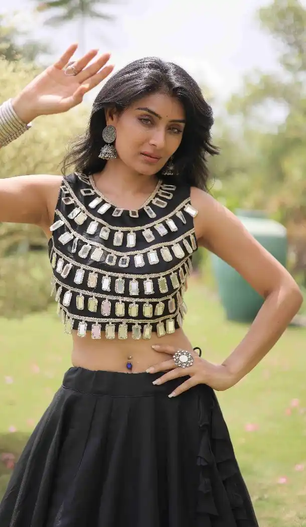 Black Roman Silk Gota Work Navratri Chaniya Choli - 172468854
